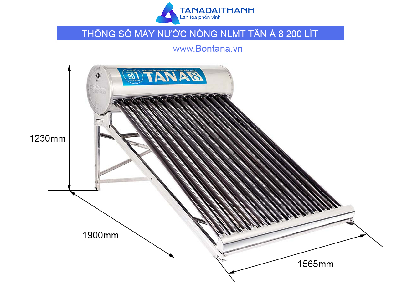 Thông số máy nước nóng năng lượng mặt trời tân á 8 200L