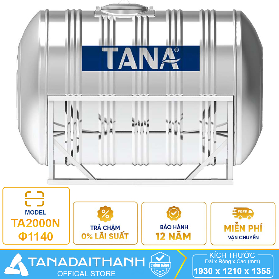 Bồn nước Tân Á 2000 Lít Ngang F1140